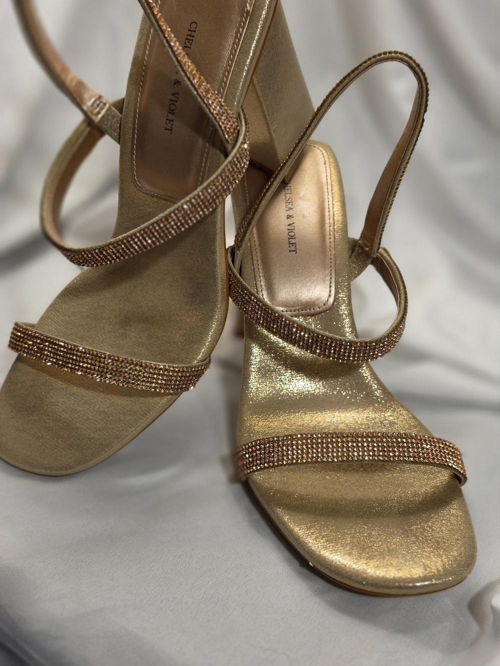 Chelsea & Violet Gold Embellished Slingback Sandals